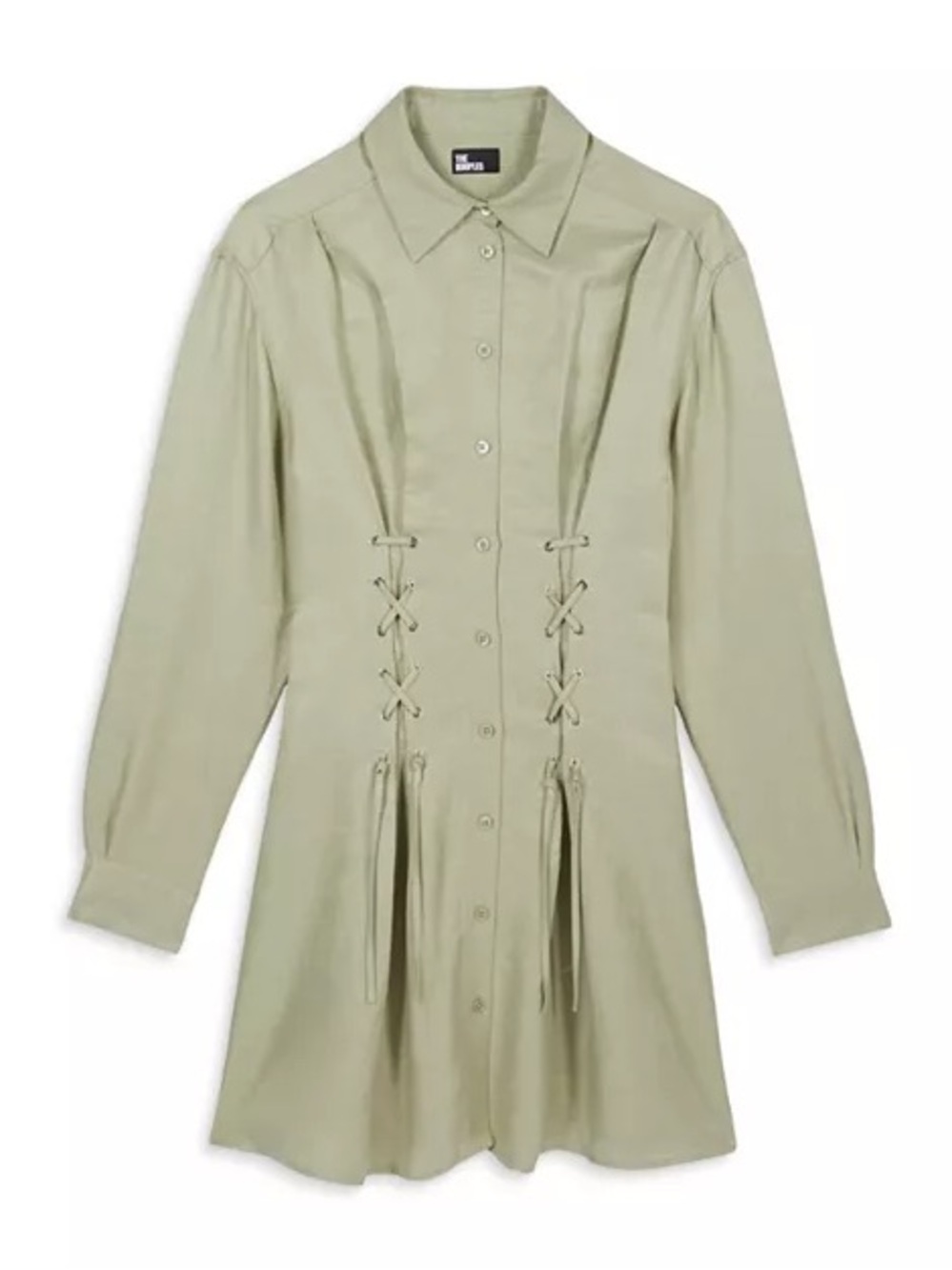 NWT $465 The Kooples Sage Green Linen Blend Lace-Up Shirt Dress Size EU 3 / US L